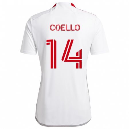 Kandiny Gyermek Alonso Coello #14 Fehér Piros Idegenbeli Jersey 2024/25 Mez Póló Ing