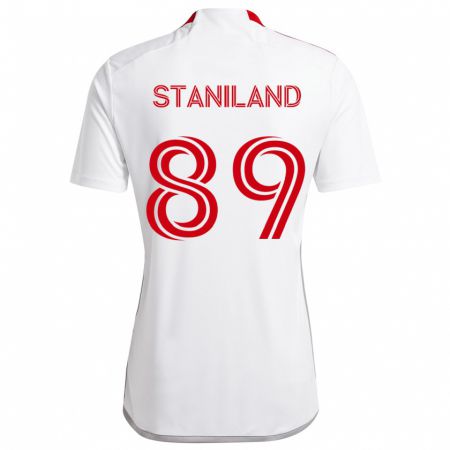 Kandiny Gyermek Charlie Staniland #89 Fehér Piros Idegenbeli Jersey 2024/25 Mez Póló Ing