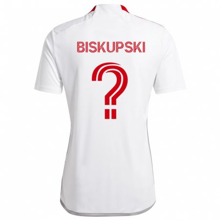 Kandiny Gyermek Philip Biskupski #0 Fehér Piros Idegenbeli Jersey 2024/25 Mez Póló Ing