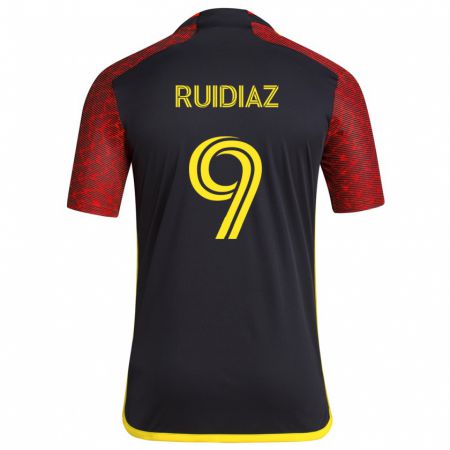 Kandiny Gyermek Raúl Ruidíaz #9 Piros Fekete Idegenbeli Jersey 2024/25 Mez Póló Ing