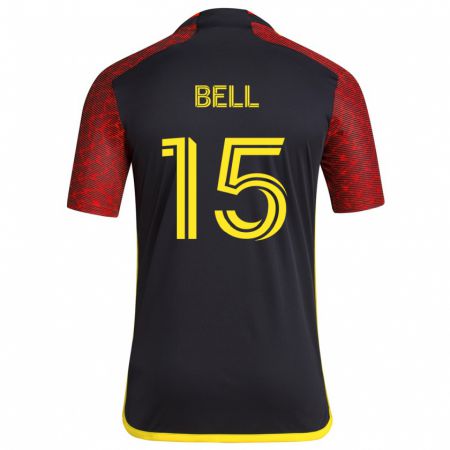 Kandiny Gyermek Jon Bell #15 Piros Fekete Idegenbeli Jersey 2024/25 Mez Póló Ing