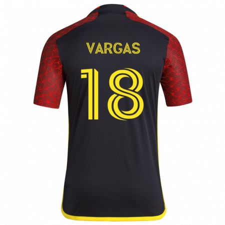 Kandiny Gyermek Obed Vargas #18 Piros Fekete Idegenbeli Jersey 2024/25 Mez Póló Ing