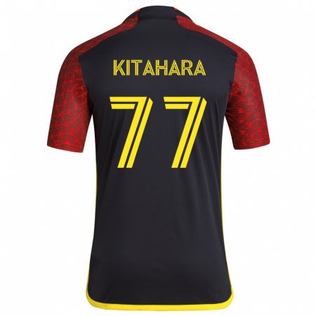 Kandiny Gyermek Sota Kitahara #77 Piros Fekete Idegenbeli Jersey 2024/25 Mez Póló Ing