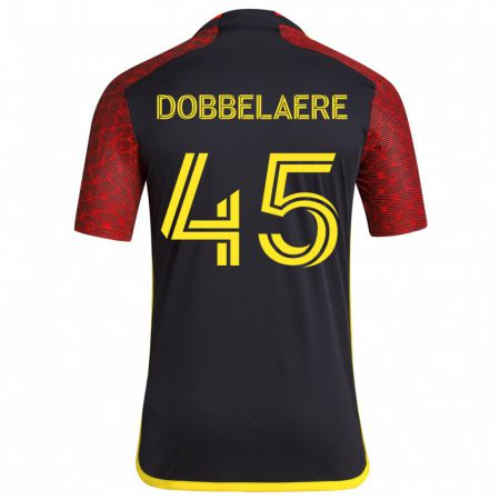 Kandiny Gyermek Ethan Dobbelaere #45 Piros Fekete Idegenbeli Jersey 2024/25 Mez Póló Ing