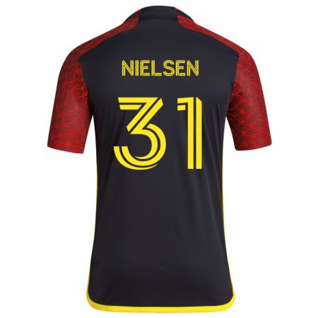 Kandiny Gyermek Madeline Nielsen #31 Piros Fekete Idegenbeli Jersey 2024/25 Mez Póló Ing