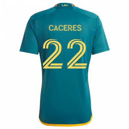 Kandiny Gyermek Martín Cáceres #22 Green Yellow Idegenbeli Jersey 2024/25 Mez Póló Ing