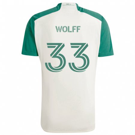 Kandiny Gyermek Owen Wolff #33 Barna Színek Zöld Idegenbeli Jersey 2024/25 Mez Póló Ing