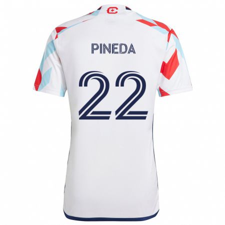 Kandiny Gyermek Mauricio Pineda #22 Fehér Piros Kék Idegenbeli Jersey 2024/25 Mez Póló Ing