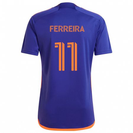 Kandiny Gyermek Sebastián Ferreira #11 Lila Narancs Idegenbeli Jersey 2024/25 Mez Póló Ing