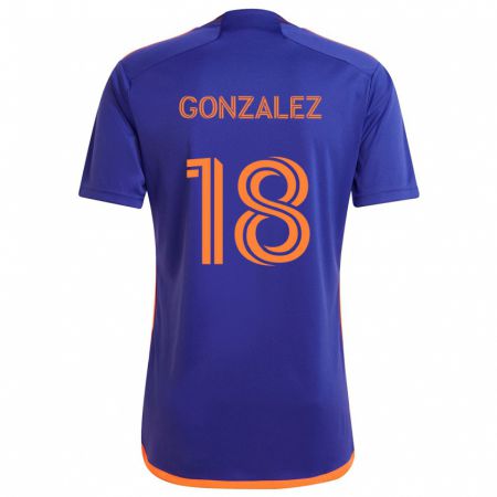 Kandiny Gyermek Diego Gonzalez #18 Lila Narancs Idegenbeli Jersey 2024/25 Mez Póló Ing