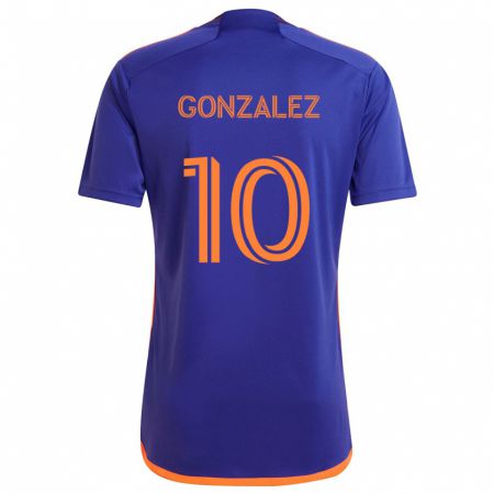 Kandiny Gyermek Yair González #10 Lila Narancs Idegenbeli Jersey 2024/25 Mez Póló Ing