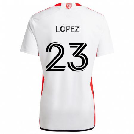 Kandiny Gyermek Hernán López #23 Fehér Piros Idegenbeli Jersey 2024/25 Mez Póló Ing