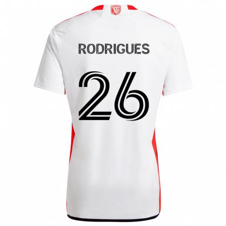 Kandiny Gyermek Rodrigues #26 Fehér Piros Idegenbeli Jersey 2024/25 Mez Póló Ing