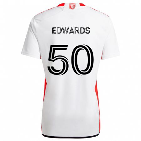 Kandiny Gyermek Aaron Edwards #50 Fehér Piros Idegenbeli Jersey 2024/25 Mez Póló Ing