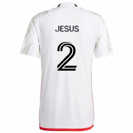 Kandiny Gyermek Geovane Jesus #2 Fehér Piros Fekete Idegenbeli Jersey 2024/25 Mez Póló Ing