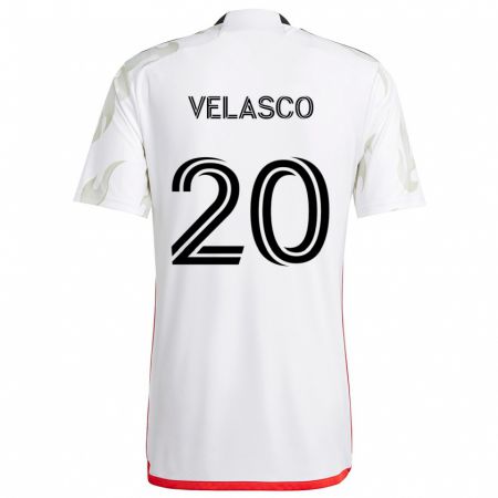 Kandiny Gyermek Alan Velasco #20 Fehér Piros Fekete Idegenbeli Jersey 2024/25 Mez Póló Ing