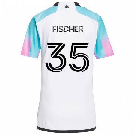 Kandiny Gyermek Britton Fischer #35 Fehér Kék Fekete Idegenbeli Jersey 2024/25 Mez Póló Ing