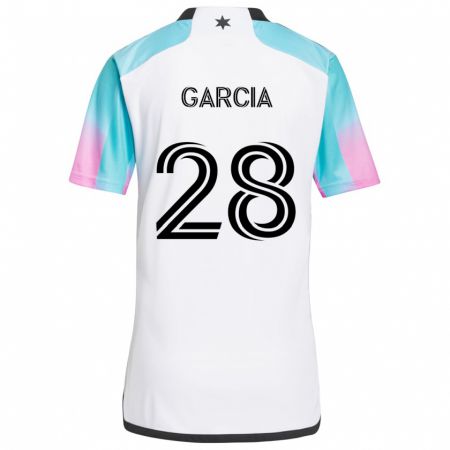 Kandiny Gyermek Mender García #28 Fehér Kék Fekete Idegenbeli Jersey 2024/25 Mez Póló Ing