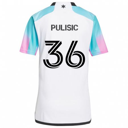 Kandiny Gyermek Will Pulisic #36 Fehér Kék Fekete Idegenbeli Jersey 2024/25 Mez Póló Ing