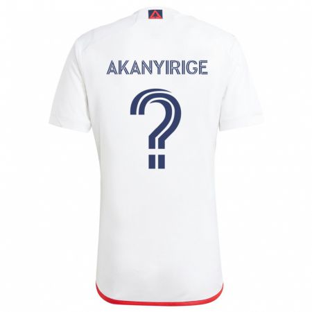 Kandiny Gyermek Jacob Akanyirige #0 Fehér Piros Idegenbeli Jersey 2024/25 Mez Póló Ing