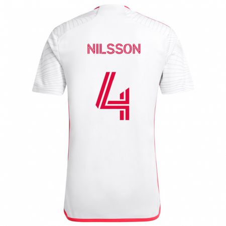 Kandiny Gyermek Joakim Nilsson #4 Fehér Piros Idegenbeli Jersey 2024/25 Mez Póló Ing