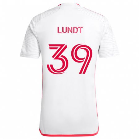 Kandiny Gyermek Ben Lundt #39 Fehér Piros Idegenbeli Jersey 2024/25 Mez Póló Ing