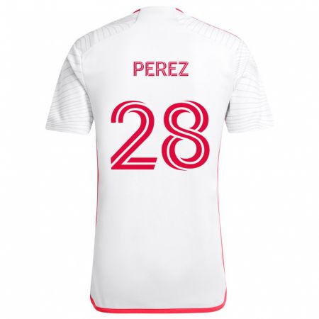 Kandiny Gyermek Miguel Perez #28 Fehér Piros Idegenbeli Jersey 2024/25 Mez Póló Ing