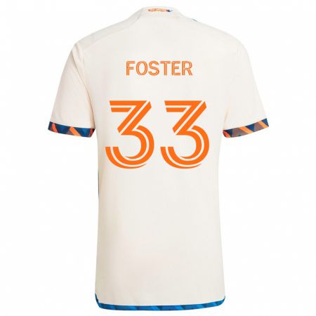 Kandiny Gyermek Isaiah Foster #33 Fehér Narancs Idegenbeli Jersey 2024/25 Mez Póló Ing