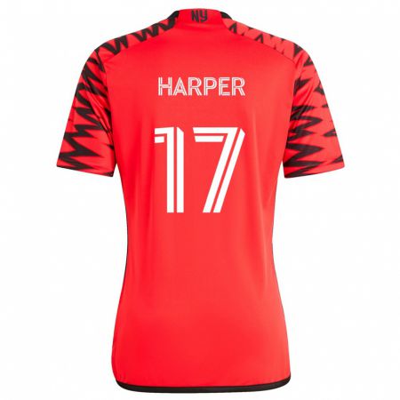 Kandiny Gyermek Cameron Harper #17 Piros Fekete Fehér Idegenbeli Jersey 2024/25 Mez Póló Ing