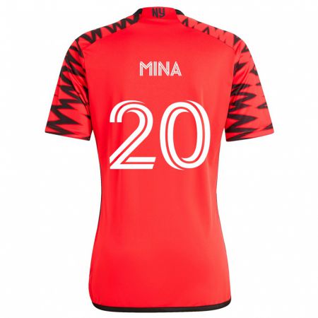 Kandiny Gyermek Juan Mina #20 Piros Fekete Fehér Idegenbeli Jersey 2024/25 Mez Póló Ing