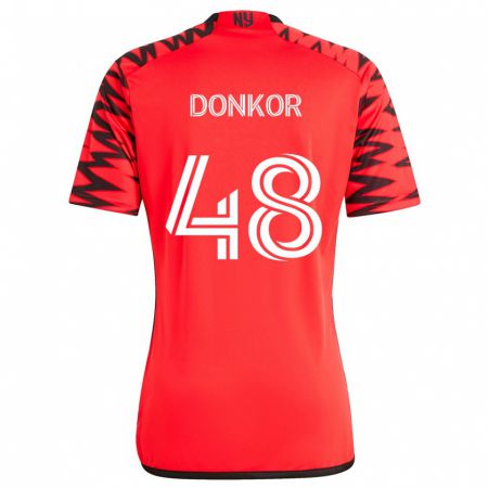 Kandiny Gyermek Ronald Donkor #48 Piros Fekete Fehér Idegenbeli Jersey 2024/25 Mez Póló Ing