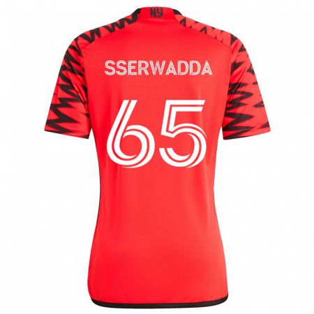 Kandiny Gyermek Steven Sserwadda #65 Piros Fekete Fehér Idegenbeli Jersey 2024/25 Mez Póló Ing