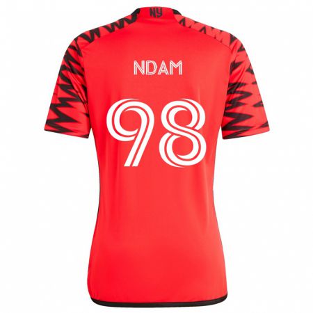 Kandiny Gyermek Hassan Ndam #98 Piros Fekete Fehér Idegenbeli Jersey 2024/25 Mez Póló Ing