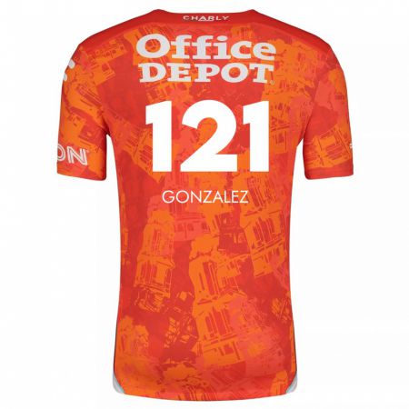 Kandiny Gyermek Cristian González #121 Narancssárga Fehér Idegenbeli Jersey 2024/25 Mez Póló Ing