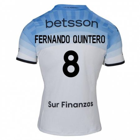 Kandiny Gyermek Juan Fernando Quintero #8 Fehér Kék Fekete Idegenbeli Jersey 2024/25 Mez Póló Ing