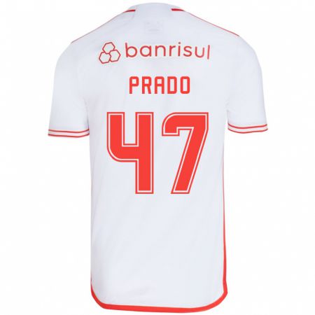 Kandiny Gyermek Gustavo Prado #47 Fehér Piros Idegenbeli Jersey 2024/25 Mez Póló Ing