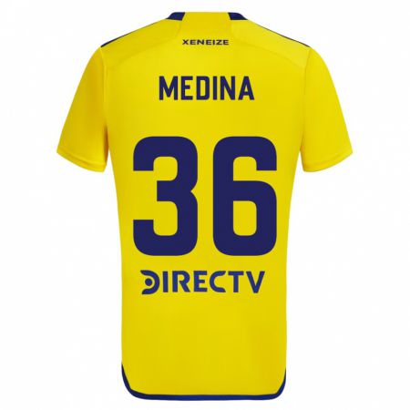 Kandiny Gyermek Cristian Medina #36 Sárga Kék Idegenbeli Jersey 2024/25 Mez Póló Ing