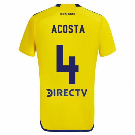 Kandiny Gyermek Natan Acosta #4 Sárga Kék Idegenbeli Jersey 2024/25 Mez Póló Ing