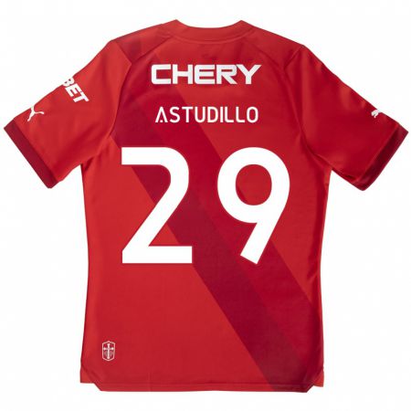 Kandiny Gyermek Aaron Astudillo #29 Piros Fehér Idegenbeli Jersey 2024/25 Mez Póló Ing