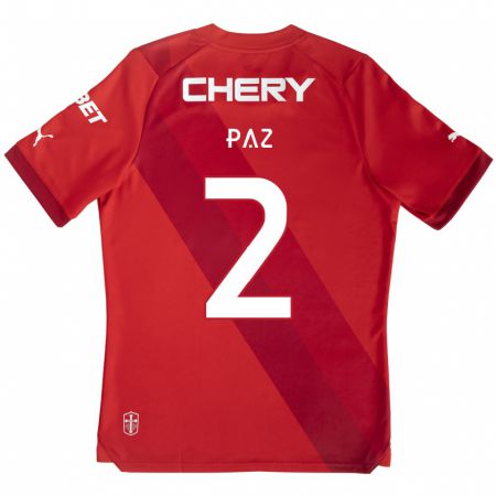 Kandiny Gyermek Nehuén Paz #2 Piros Fehér Idegenbeli Jersey 2024/25 Mez Póló Ing