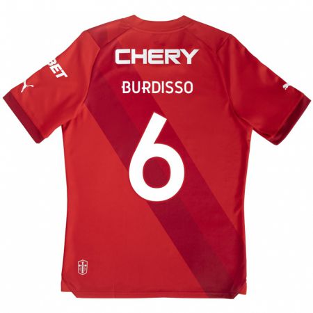 Kandiny Gyermek Guillermo Burdisso #6 Piros Fehér Idegenbeli Jersey 2024/25 Mez Póló Ing