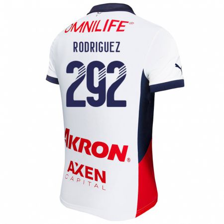 Kandiny Gyermek Emiliano Rodríguez #292 Fehér Piros Kék Idegenbeli Jersey 2024/25 Mez Póló Ing