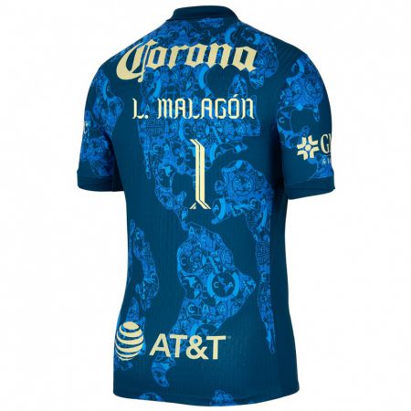 Kandiny Gyermek Luis Malagón #1 Kék Sárga Idegenbeli Jersey 2024/25 Mez Póló Ing