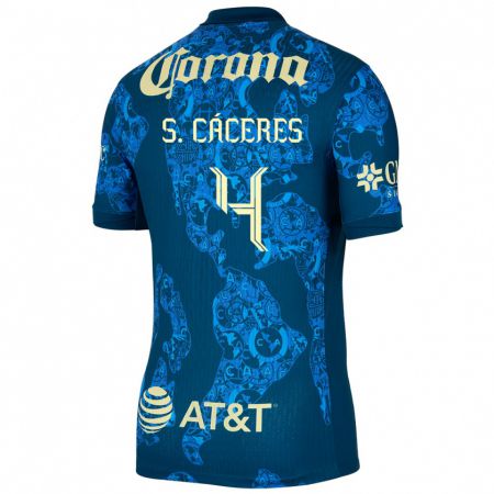 Kandiny Gyermek Sebastián Cáceres #4 Kék Sárga Idegenbeli Jersey 2024/25 Mez Póló Ing