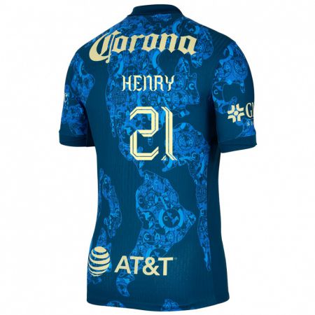 Kandiny Gyermek Henry Martín #21 Kék Sárga Idegenbeli Jersey 2024/25 Mez Póló Ing