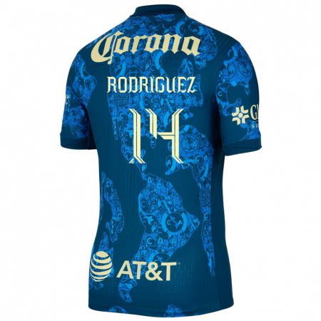 Kandiny Gyermek Monica Rodriguez #14 Kék Sárga Idegenbeli Jersey 2024/25 Mez Póló Ing