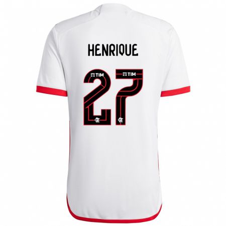 Kandiny Gyermek Bruno Henrique #27 Fehér Piros Idegenbeli Jersey 2024/25 Mez Póló Ing