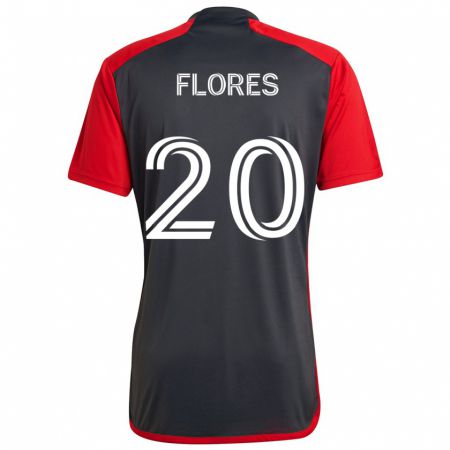 Kandiny Férfi Deybi Flores #20 Szürke Vörös Hazai Jersey 2024/25 Mez Póló Ing