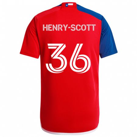 Kandiny Férfi Malik Henry-Scott #36 Kék Piros Hazai Jersey 2024/25 Mez Póló Ing