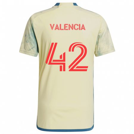 Kandiny Férfi Omar Valencia #42 Sárga Piros Kék Hazai Jersey 2024/25 Mez Póló Ing